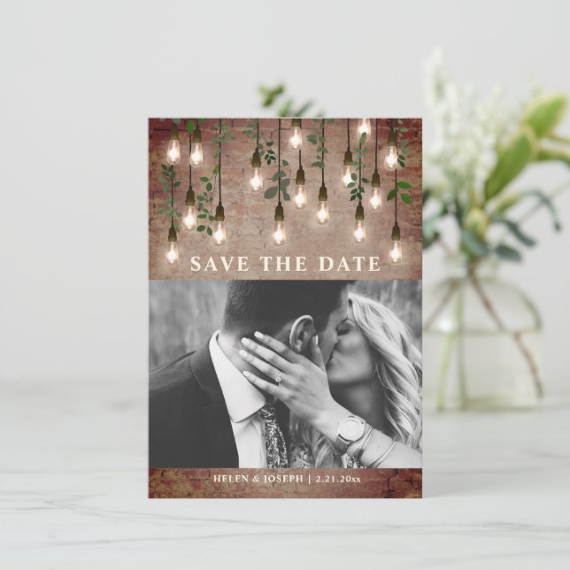 Botanische Hochzeit mit Vintagem Industrieblatt Save The Date (Stehend Vorderseite)