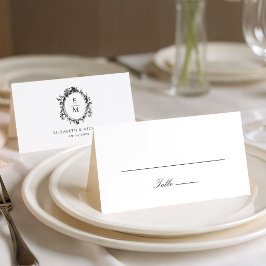 Botanische Hochzeit mit Vintagem Wappen Platzkarte