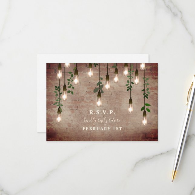 Botanische Hochzeit mit Vintagen Lichtern RSVP Karte (Vorderseite/Rückseite Beispiel)