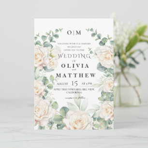 Botanische Hochzeit mit weißer Rose Einladung