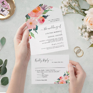 Botanische Hochzeit mit weißer Wasserfarbe All In One Einladung