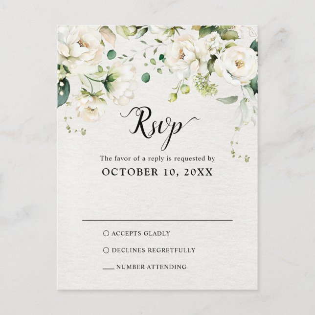 Botanische Hochzeit RSVP-Rose für Weißweincreme Postkarte (Vorderseite)