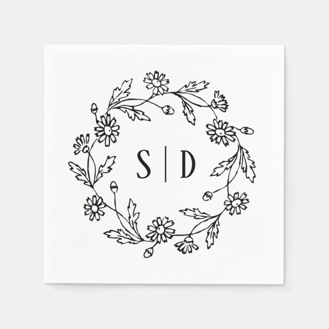 Botanische Hochzeit schwarz weiß Serviette (Vorderseite)