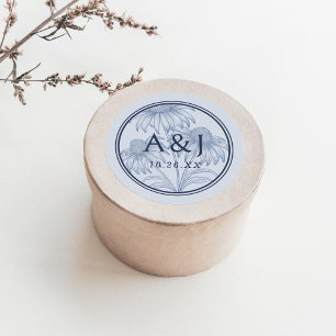 Botanische Hochzeit von Dusty Blue Coneflower Runder Aufkleber