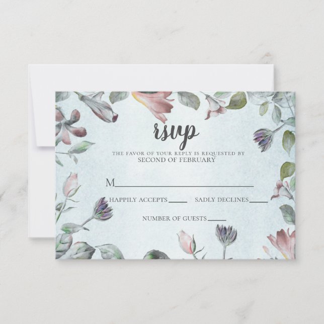 Botanische Hochzeit von Dusty Blue RSVP Karte (Vorderseite)
