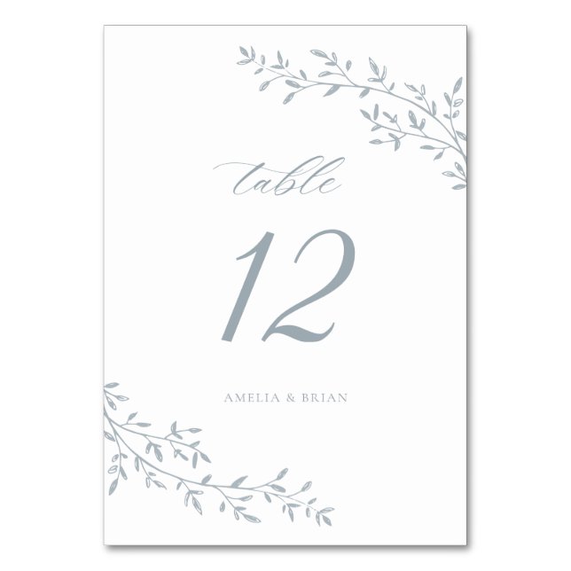 Botanische Hochzeit von Dusty Blue Tischnummer (Vorderseite)
