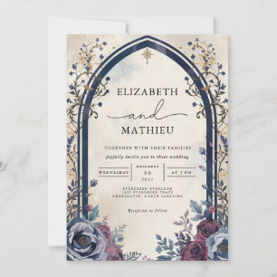Botanische Hochzeit von Moody Burgundy Einladung