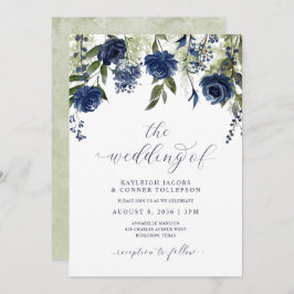 Botanische Hochzeit von Navy Blue Wildblumen Einladung