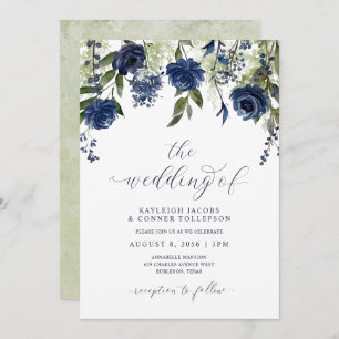 Botanische Hochzeit von Navy Blue Wildblumen Einladung