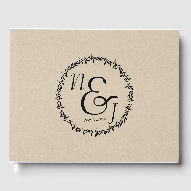 Botanische Hochzeit von schwarzem Leaf mit moderne Gästebuch (Vorderseite)