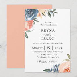 Botanische Hochzeit von Slate Blue Peach Einladung