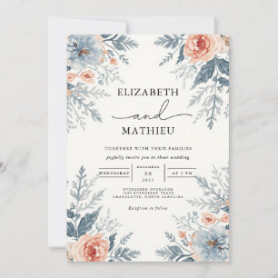 Botanische Hochzeit von Soft Blue Coral Einladung
