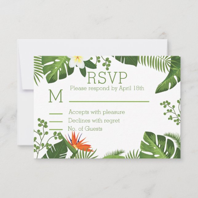 Botanische Hochzeit zum Thema Tropical UAWG Weddin RSVP Karte (Vorderseite)