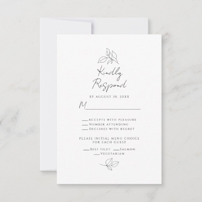 Botanische Hochzeiten Blätter Auswahl Schwarz/Weiß RSVP Karte (Vorderseite)