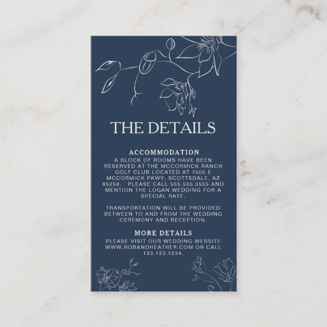 Botanische Hochzeiten in Schwarz-Weiß-Flora E Begleitkarte (Vorderseite)