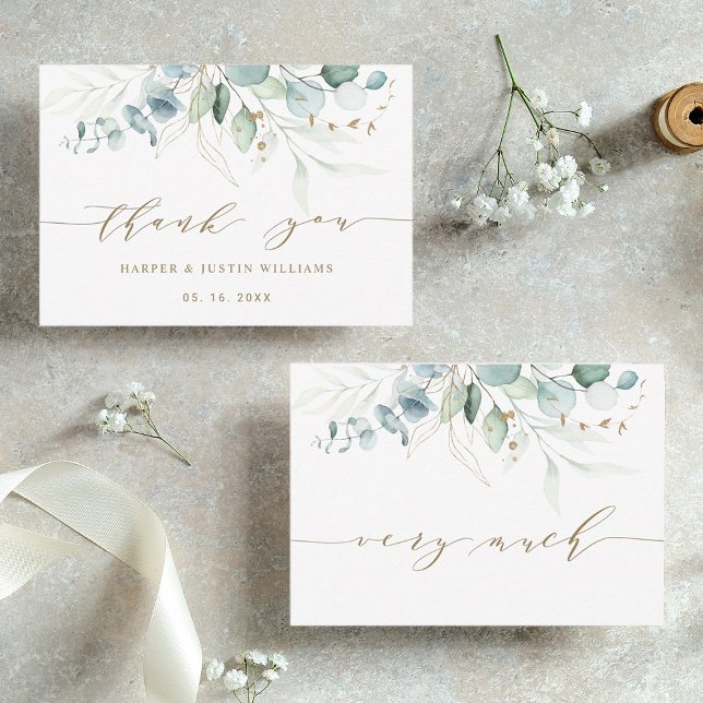Botanische Hochzeiten mit Gold und Grün Vielen Dan Dankeskarte (Front & Back)