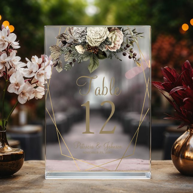 Botanische Hochzeitsacryl-Tischnummer Acryleinladungen (Von Creator hochgeladen)