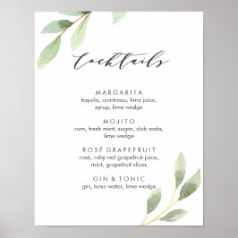 Botanische Hochzeitscocktail-Menü Schild