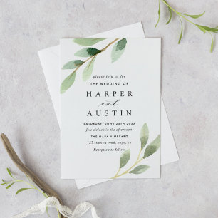 Botanische Hochzeitseinladung in Grünblättern Einladung