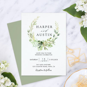 Botanische Hochzeitseinladung in Grünblättern Einladung