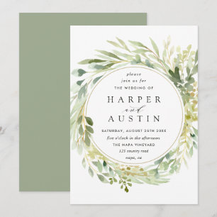 Botanische Hochzeitseinladung in Grünblättern Einladung