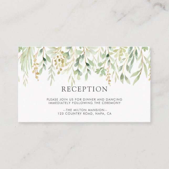 Botanische Hochzeitsempfehlung in grünen Blättern Begleitkarte (Vorderseite)