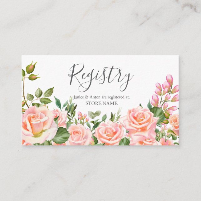 Botanische Hochzeitskanzlei in Rosa Begleitkarte (Vorderseite)