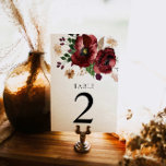 Botanische Hochzeitskarte für Burgund Fall Tischnummer<br><div class="desc">Herbst Burgund Blumenkarten Tischnummer. Weitere" Schaltfläche anpassen,  um zu bearbeiten. Passende Artikel in unserem Shop Cava Party Design</div>
