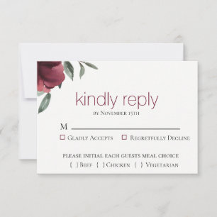 Botanische Hochzeitskarte für Burgund RSVP Karte