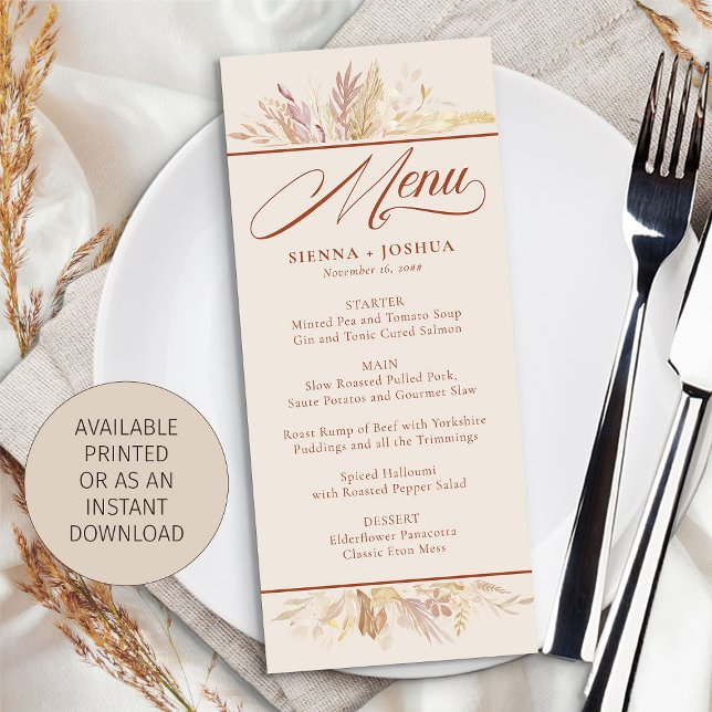 Botanische Hochzeitskarte für Foliage Duet Cream Einladung (Wedding Menu with download option from Foliage Duet wedding collection by Darling & May)