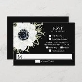 Botanische Hochzeitskarte für Schwarz-Weiß-Anemone RSVP Karte