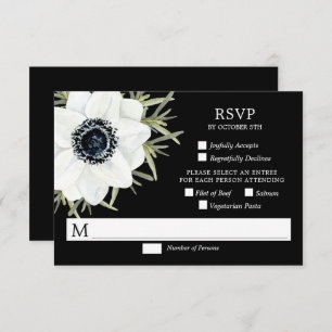 Botanische Hochzeitskarte für Schwarz-Weiß-Anemone RSVP Karte