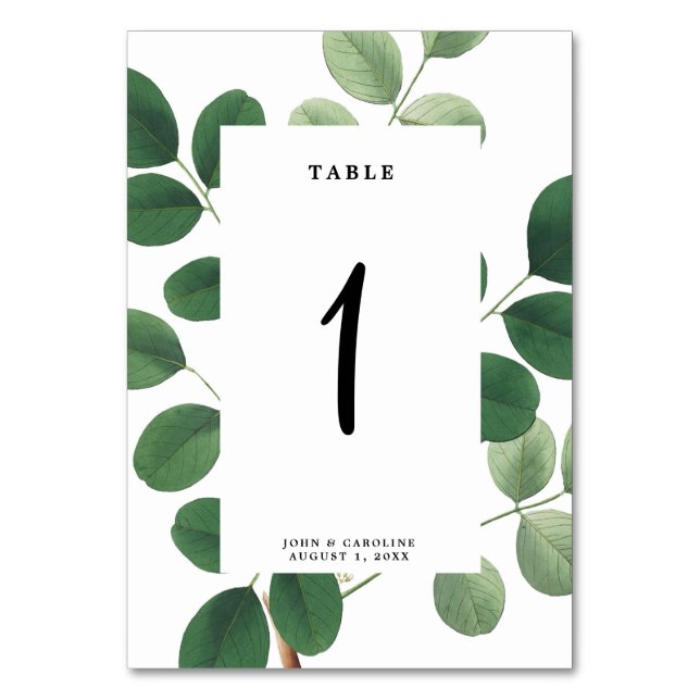Botanische Hochzeitskarte für Tischnummer (Vorderseite)