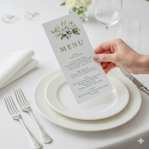 Botanische Hochzeitskarte mit weißer Blüte Menükarte