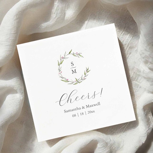 Botanische Hochzeitsmonogramm-Servietten Serviette (wedding monogram napkins designed with botanical line art by Victoria Grigaliunas Do Tell A Belle)