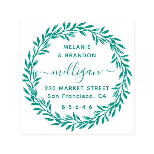 Botanische Hochzeitsskriptname und Rücksendeadress Permastempel (Design)