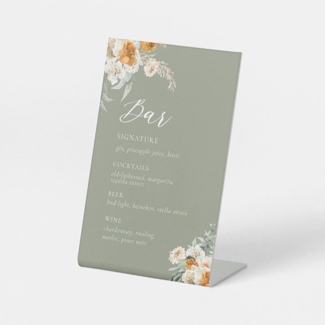 Botanische Hochzeitsstiftung Bar Signatur Trinkzei Sockelschild (Vorderseite)