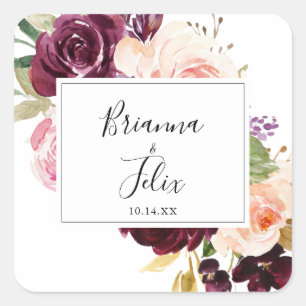 Botanische Hochzeitsszenarien mit rustikalen Umsch Quadratischer Aufkleber