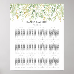 Botanische Hochzeitstabelle für Grünfolien Poster