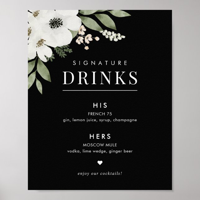 Botanische Hochzeitstiche - Zeichen für Blumengetr Poster (Vorne)