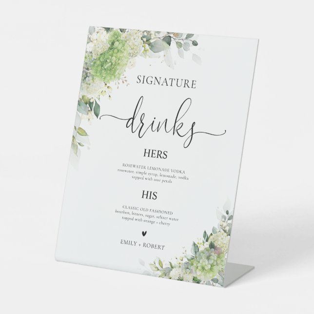 Botanische Hortensien Signature Drinks Schild (Vorderseite)