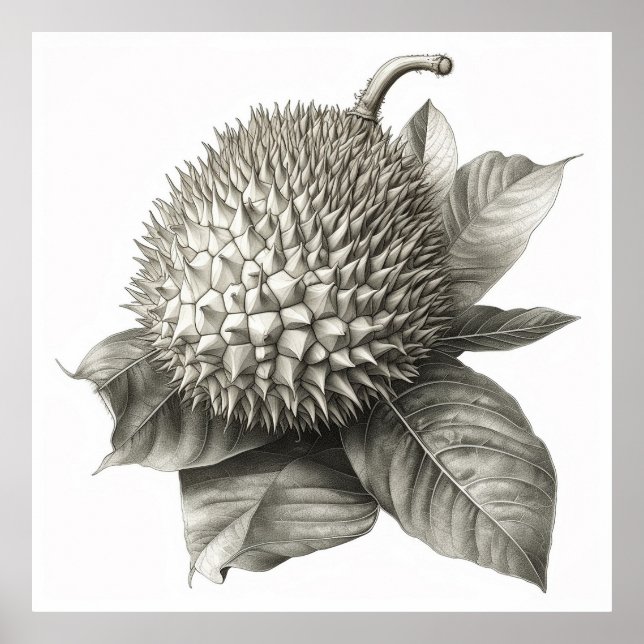 Botanische Illustration einer Durian Fruit Poster (Vorne)