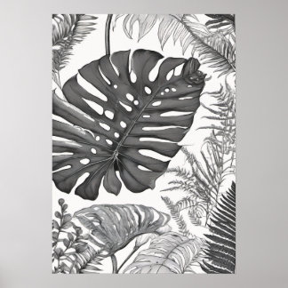 Botanische Illustration Monstera Farn Pflanze Elte Poster