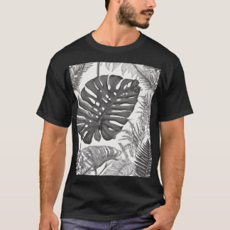Botanische Illustration Monstera Farn Pflanzenlieb T-Shirt