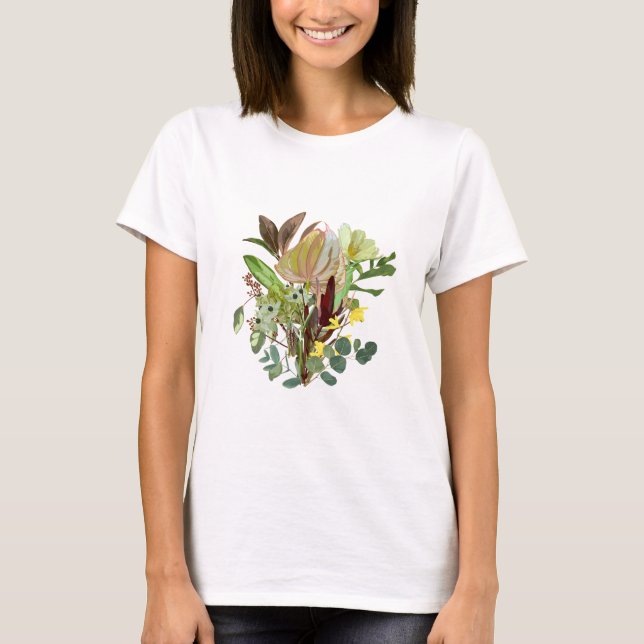 Botanische Illustration, schöne tropische Blume T-Shirt (Vorderseite)