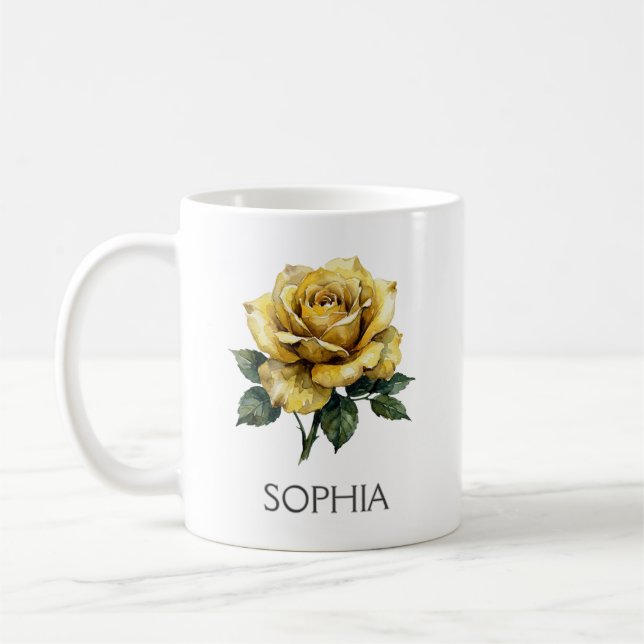 Botanische Illustrations-Tasse - Gelbe Rose Kaffeetasse (Links)