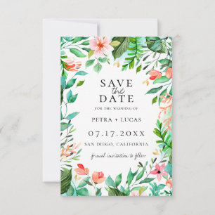Botanische Insel Coral Floral Save The Date Ankündigung