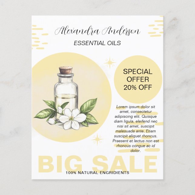 Botanische Jasmine Essential Oils Aquarell Flyer (Vorne)