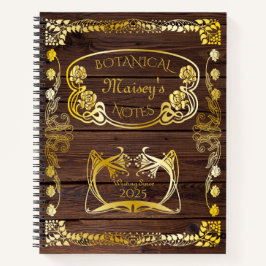 Botanische Jugendstil-Motive Buchcover Holz Gold Notizbuch