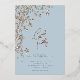 Botanische Kalligrafie-Hochzeit Blau-Folie-Einladu Folieneinladung